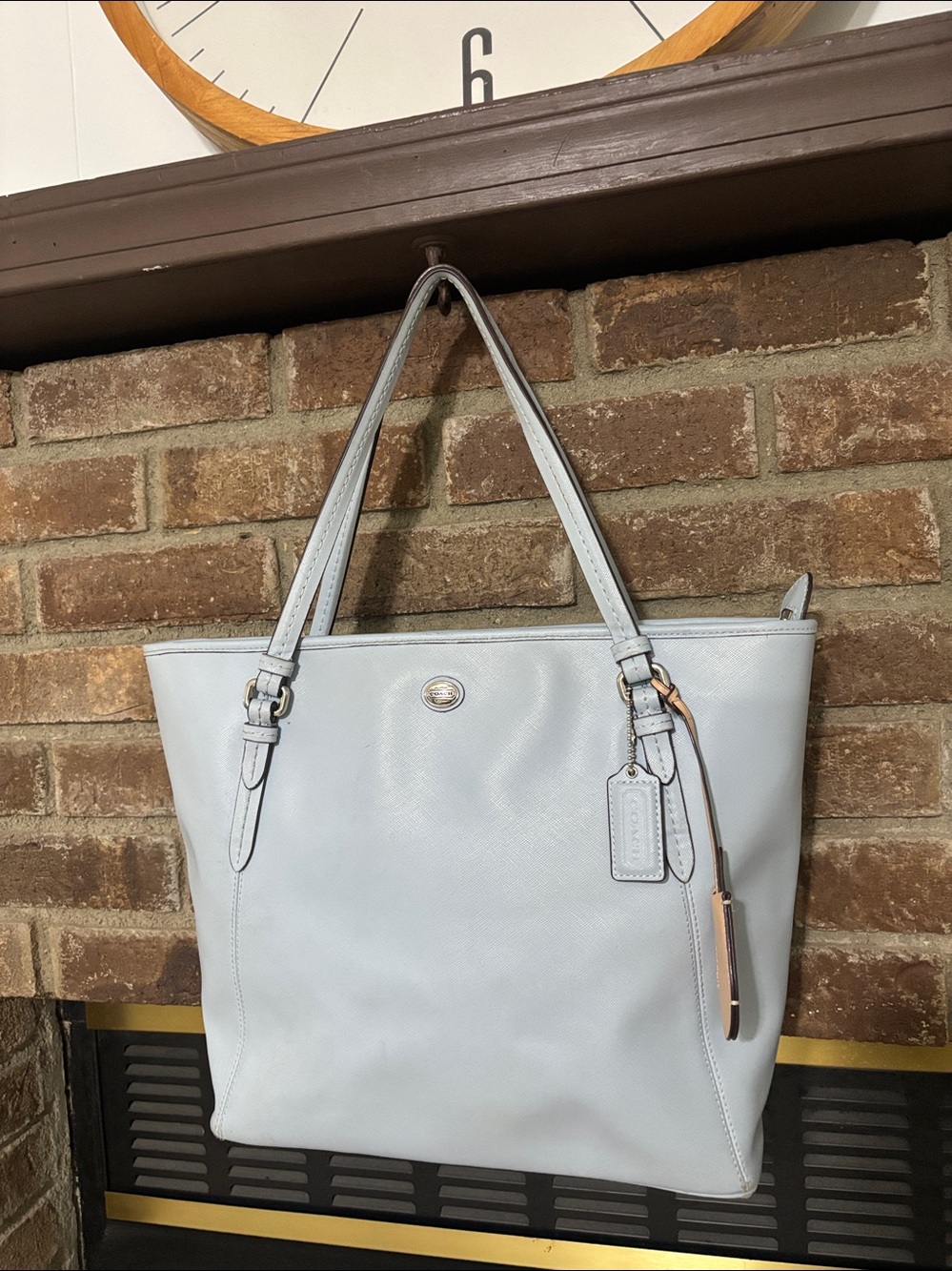 Coach Peyton Leather Tote Zip Top‎ in  blue saffiano-textured Shoulder Bag - Picture 2 of 16